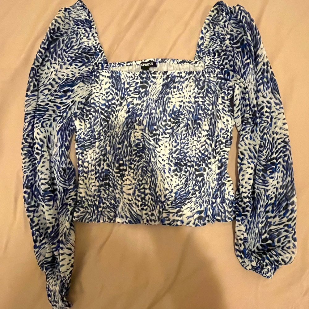White and blue striped blouse from Express